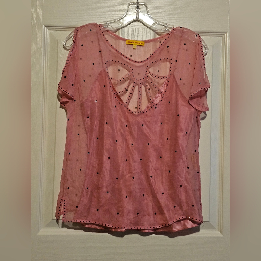 Catherine Malandrino Vintage 2 Piece Pink Sheer Embellished Blouse Sz M